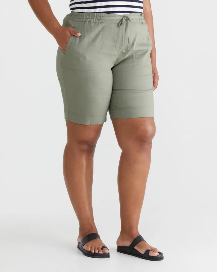 Sportscraft Plus Women Rosa Linen Short Khaki