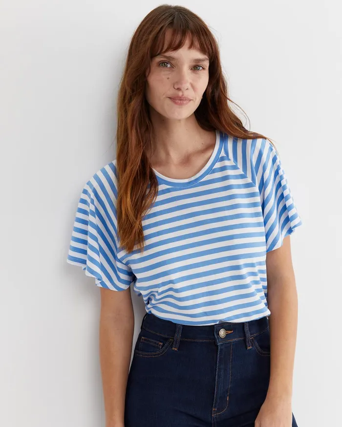 Sportscraft Tops and Tees Women Flutter Short Sleeve Tee Whiteblue