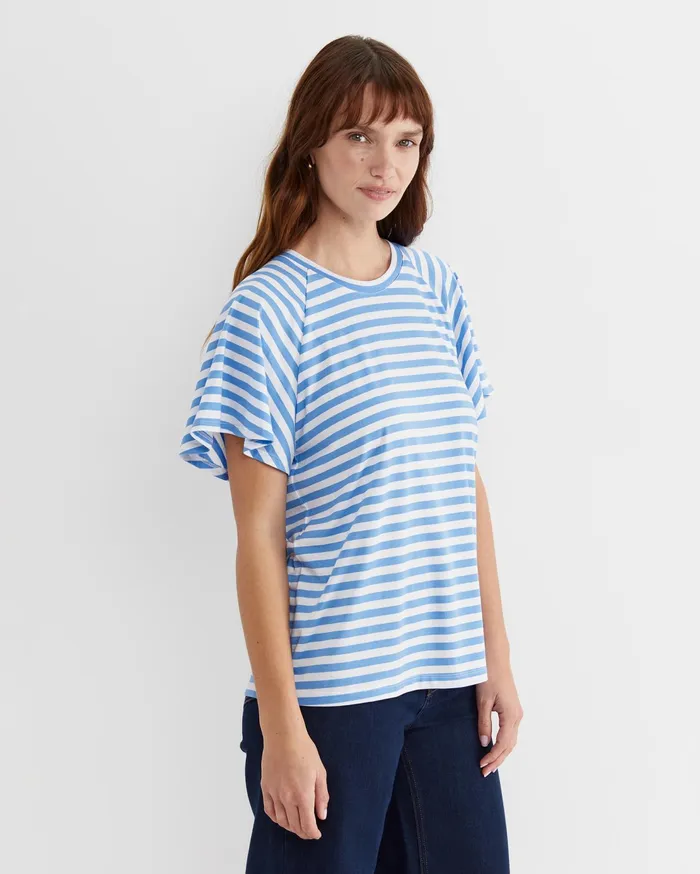 Sportscraft Tops and Tees Women Flutter Short Sleeve Tee Whiteblue