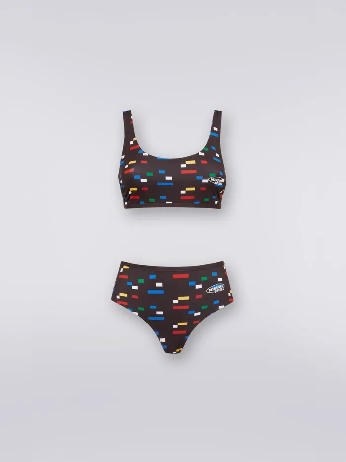 Sporty Bikini In Technical Stretch Fabric With Pixel Print Black and Multicoloured Women Missoni Swimsuits