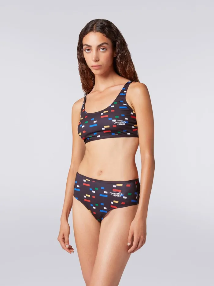 Sporty Bikini In Technical Stretch Fabric With Pixel Print Black and Multicoloured Women Missoni Swimsuits