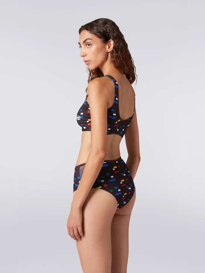 Sporty Bikini In Technical Stretch Fabric With Pixel Print Black and Multicoloured Women Missoni Swimsuits