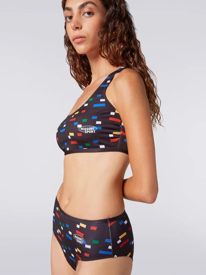 Sporty Bikini In Technical Stretch Fabric With Pixel Print Black and Multicoloured Women Missoni Swimsuits