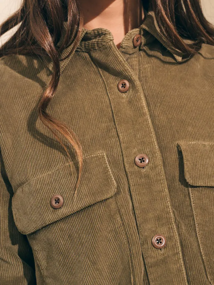 Stretch Cord Overshirt 8211 Military Olive Military Olive Women Faherty Blazers and Outerwear Stretch Cord Overshirt 8211 Military Olive Military Olive Women Faherty Blazers and Outerwear