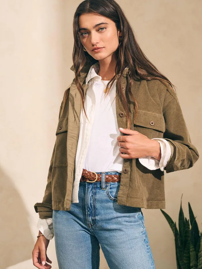 Stretch Cord Overshirt 8211 Military Olive Military Olive Women Faherty Blazers and Outerwear
