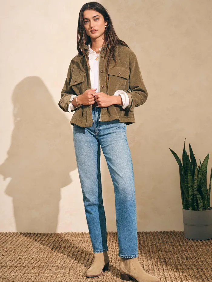 Stretch Cord Overshirt 8211 Military Olive Military Olive Women Faherty Blazers and Outerwear