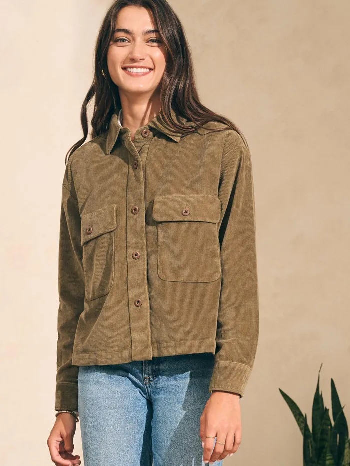 Stretch Cord Overshirt 8211 Military Olive Military Olive Women Faherty Blazers and Outerwear
