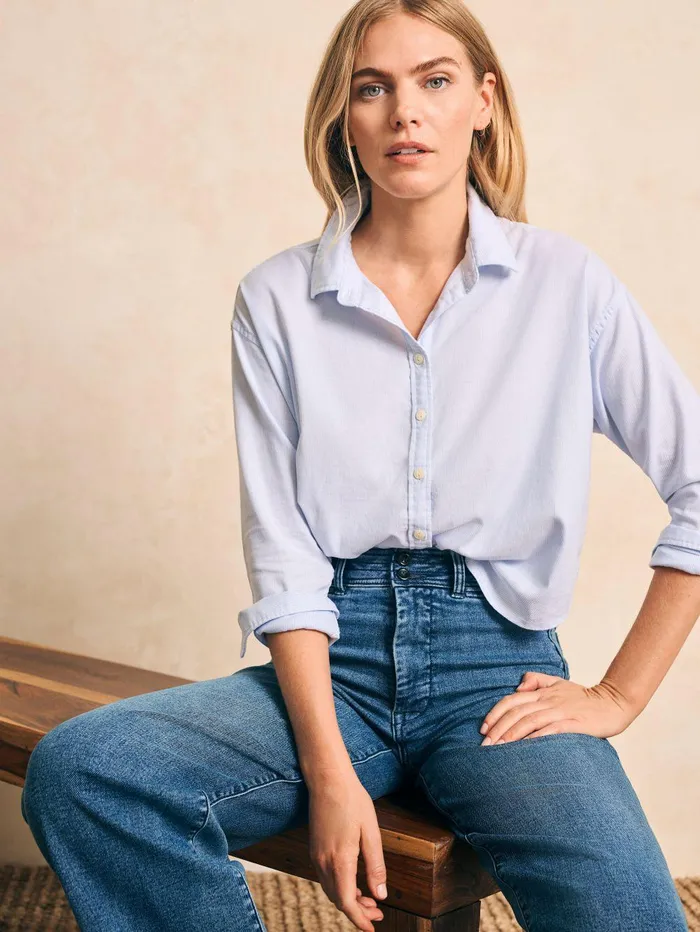 Stretch Oxford Cropped Shirt 8211 Classic Stripe Classic Stripe Women Faherty Shirts and Tops
