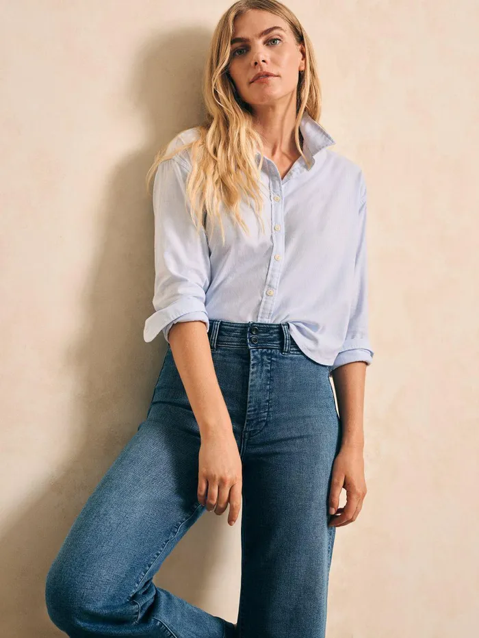 Stretch Oxford Cropped Shirt 8211 Classic Stripe Classic Stripe Women Faherty Shirts and Tops