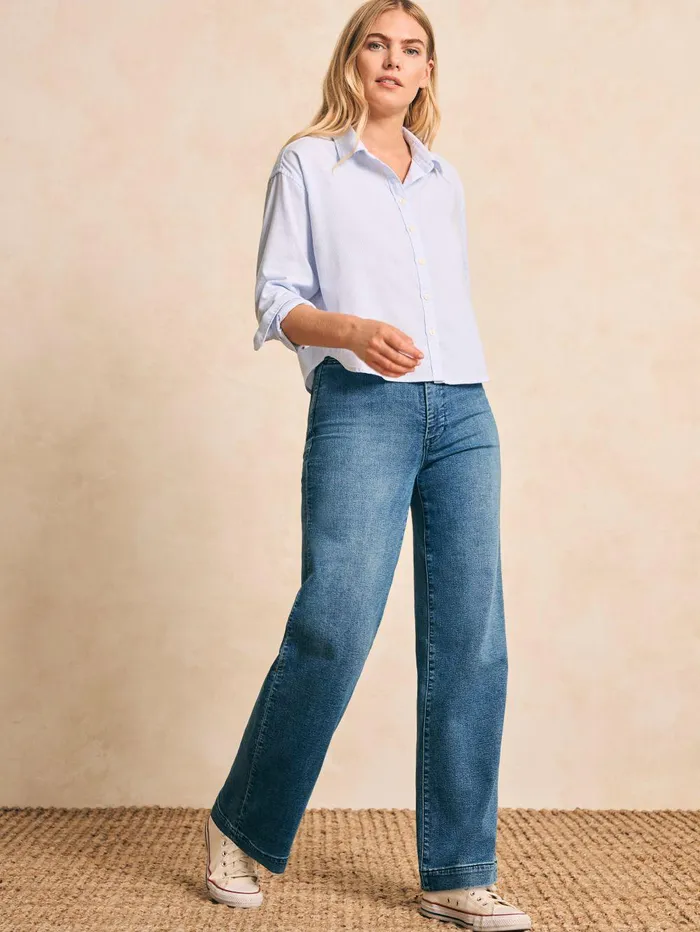 Stretch Oxford Cropped Shirt 8211 Classic Stripe Classic Stripe Women Faherty Shirts and Tops