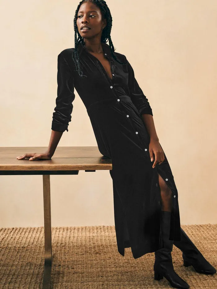 Stretch Silk Velvet Maxi Dress 8211 Black Black Women Faherty Dresses