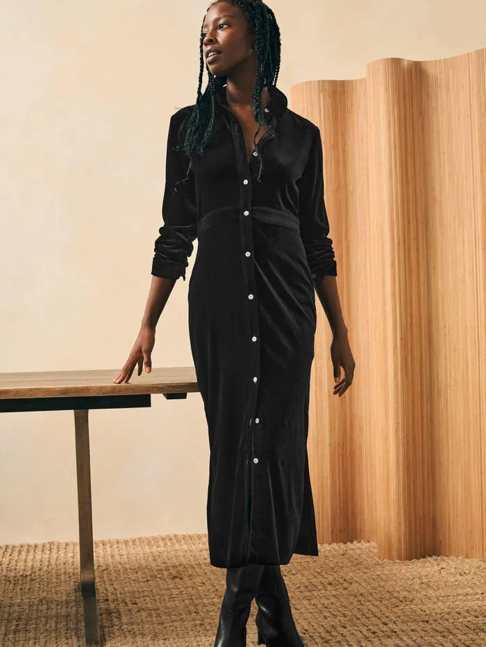 Stretch Silk Velvet Maxi Dress 8211 Black Black Women Faherty Dresses
