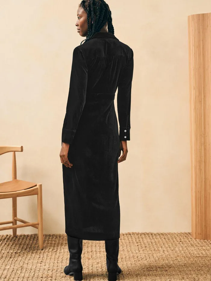Stretch Silk Velvet Maxi Dress 8211 Black Black Women Faherty Dresses
