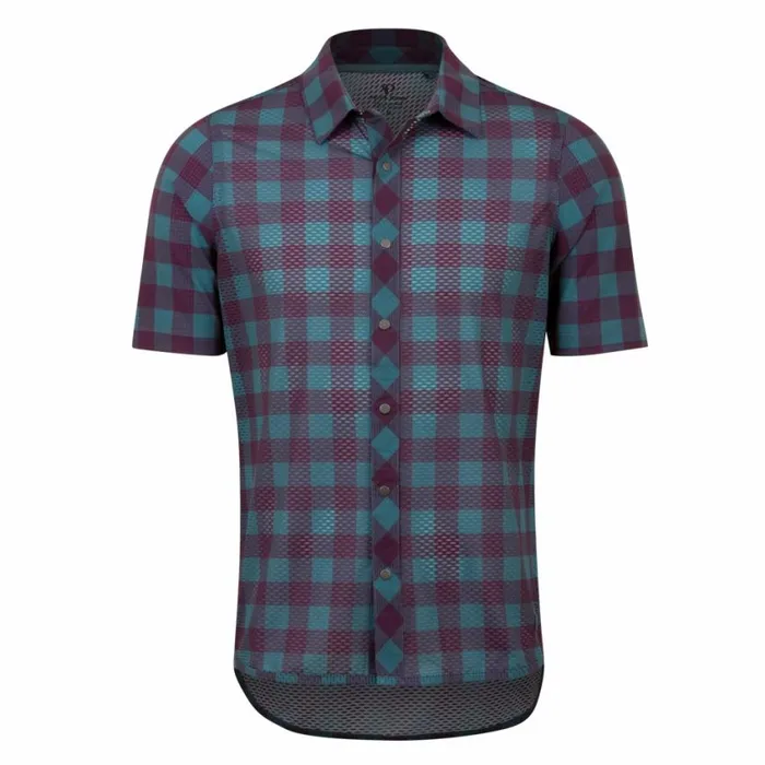 Summit Button Up Shirt Dark Violetspruce Plaid Men PEARL IZUMi TShirts and Tops