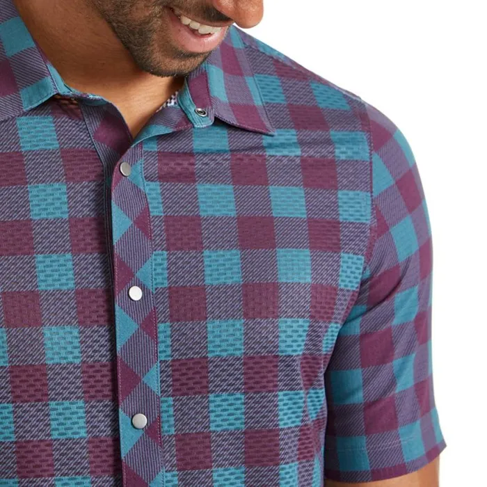 Summit Button Up Shirt Dark Violetspruce Plaid Men PEARL IZUMi TShirts and Tops
