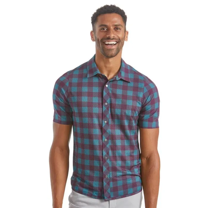 Summit Button Up Shirt Dark Violetspruce Plaid Men PEARL IZUMi TShirts and Tops
