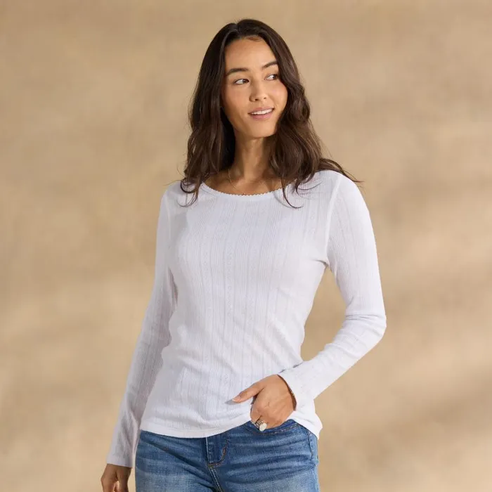 Sundance Catalog Petite Styles Perfect Pointelle Crewneck Petite White 8211 Women