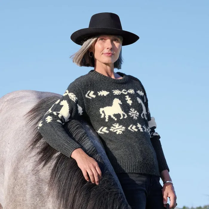 Sundance Catalog Petite Styles Spirited Horse Sweater Petite Charcoal 8211 Women