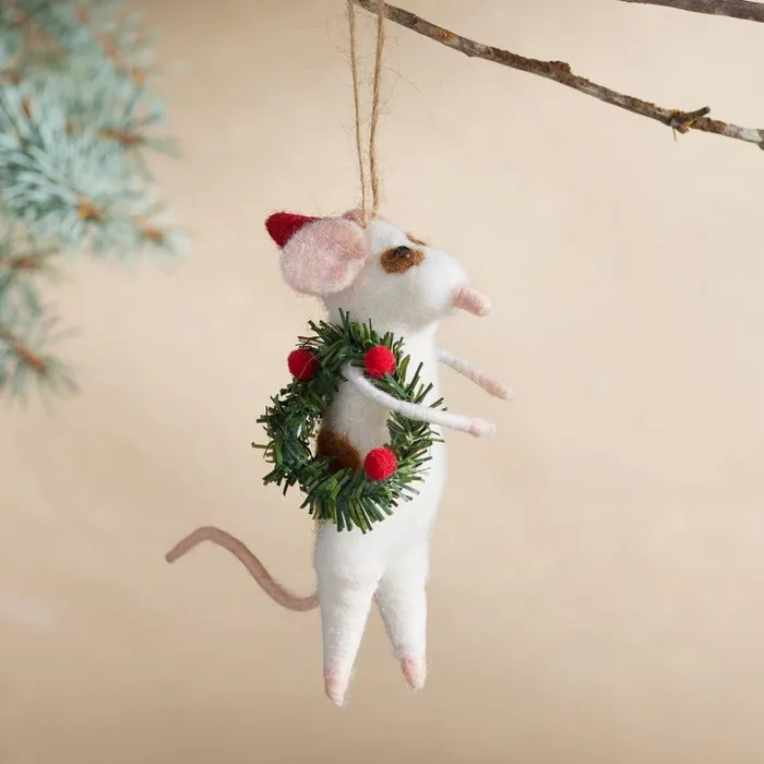 Sundance Catalog Seasonal Joyous Mouse and Wreath Ornament 8211 Women