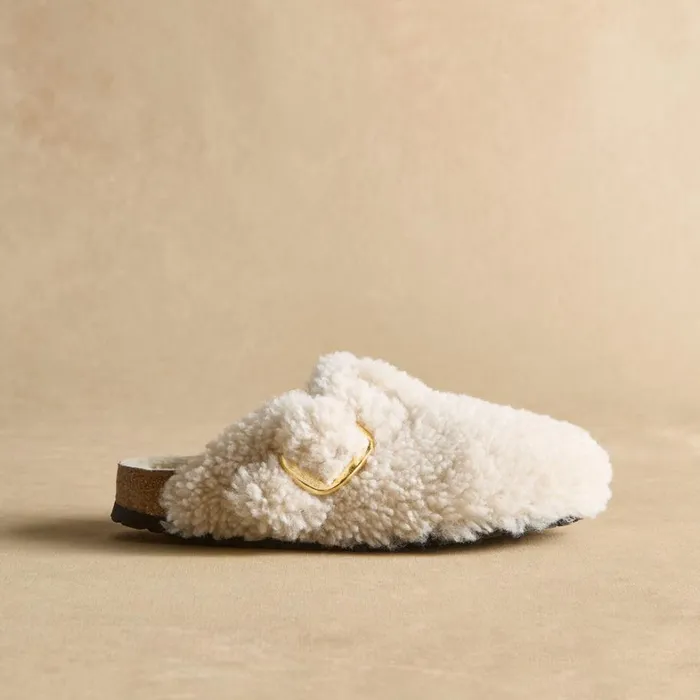 Sundance Catalog Shoes Boston Big Buckle Teddy Slides Eggshell 8211 Women