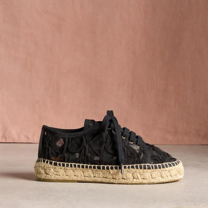 Sundance Catalog Shoes Lace Petals Sneaker Black 8211 Women