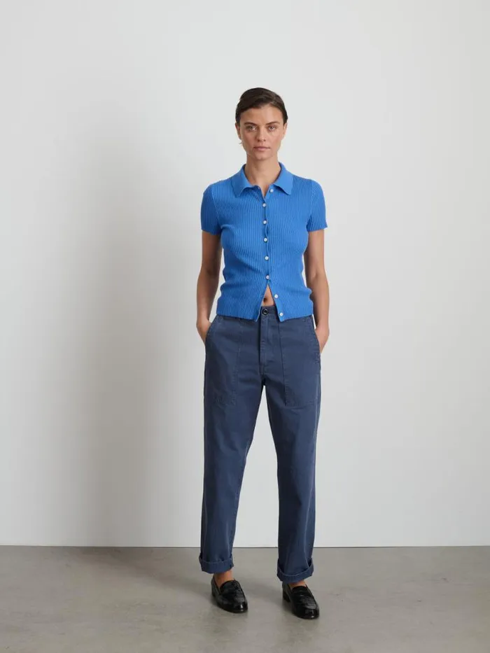 Suzanne Ribbed Polo Cosmic Blue Women Alex Mill Shirts Tops Suzanne Ribbed Polo Cosmic Blue Women Alex Mill Shirts Tops