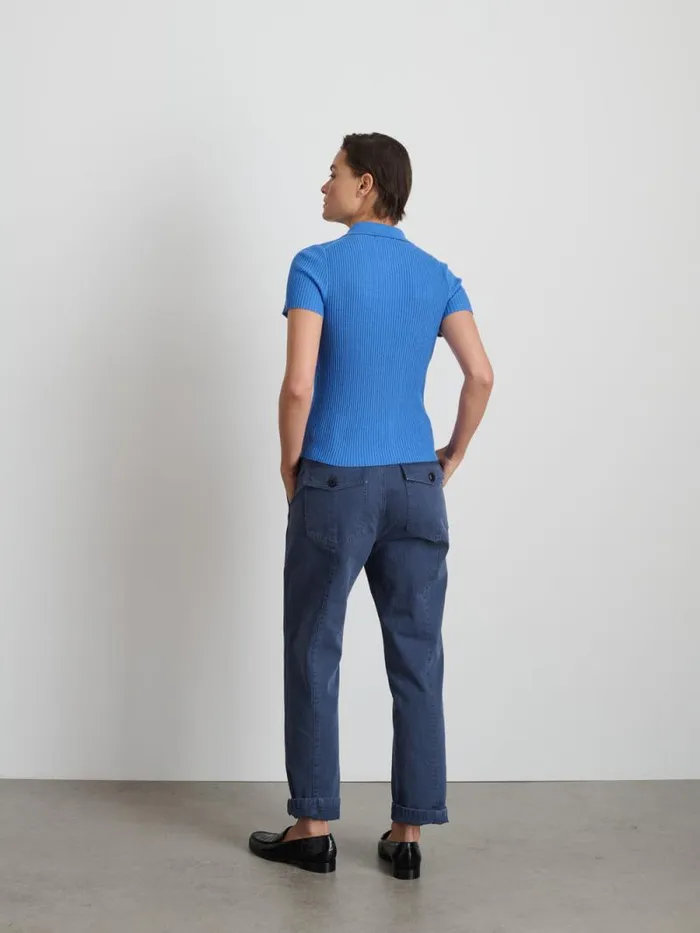 Suzanne Ribbed Polo Cosmic Blue Women Alex Mill Shirts Tops Suzanne Ribbed Polo Cosmic Blue Women Alex Mill Shirts Tops