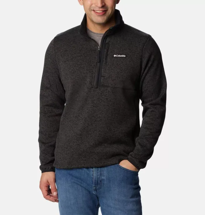 Sweater Weather Fleece Half Zip Pullover Black Heather Black Mens Columbia Sportswear Pullovers and Tops