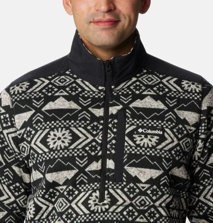 Sweater Weather II Printed Fleece Half Zip Pullover Black Checkered Peaks Tonal Print Mens Columbia Sportswear Pullovers and Tops Sweater Weather II Printed Fleece Half Zip Pullover Black Checkered Peaks Tonal Print Mens Columbia Sportswear Pullovers and Tops