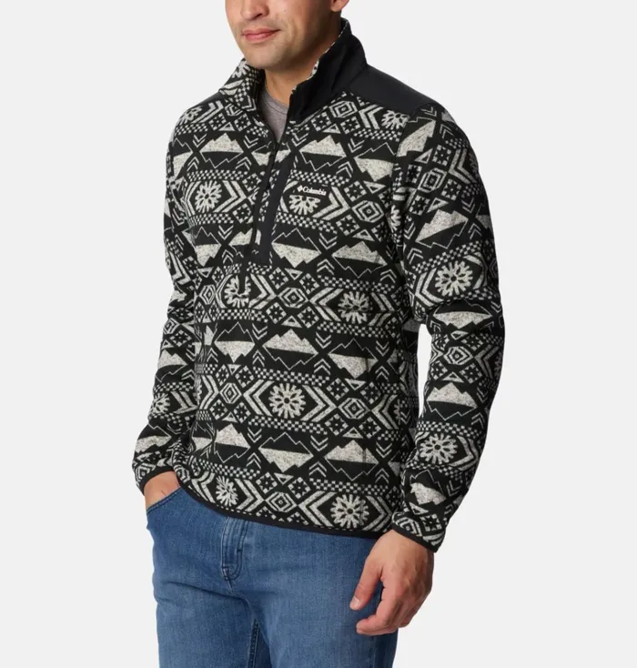 Sweater Weather II Printed Fleece Half Zip Pullover Black Checkered Peaks Tonal Print Mens Columbia Sportswear Pullovers and Tops Sweater Weather II Printed Fleece Half Zip Pullover Black Checkered Peaks Tonal Print Mens Columbia Sportswear Pullovers and Tops