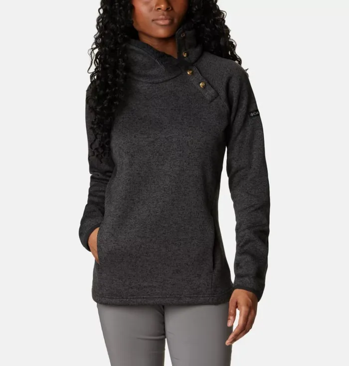 Sweater Weather Sherpa Hybrid Pullover Black Heather Womens Columbia Sportswear Pullovers and Tops