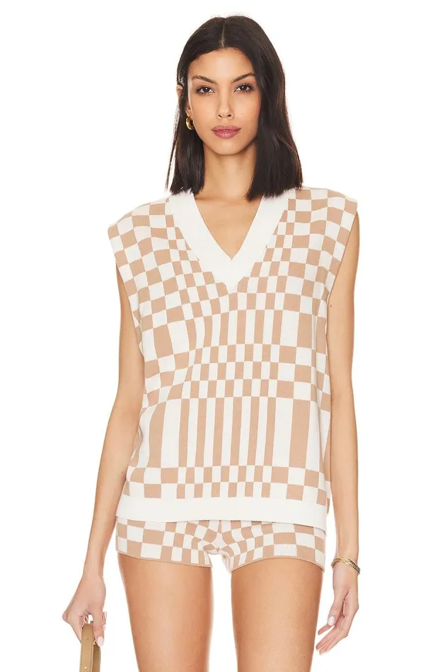 Sweaters and Knits Women Lovers and Friends Carice Checkered Vest Nude and White