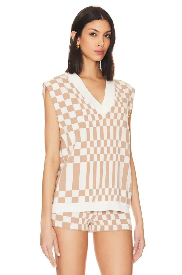 Sweaters and Knits Women Lovers and Friends Carice Checkered Vest Nude and White