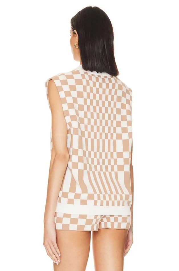 Sweaters and Knits Women Lovers and Friends Carice Checkered Vest Nude and White