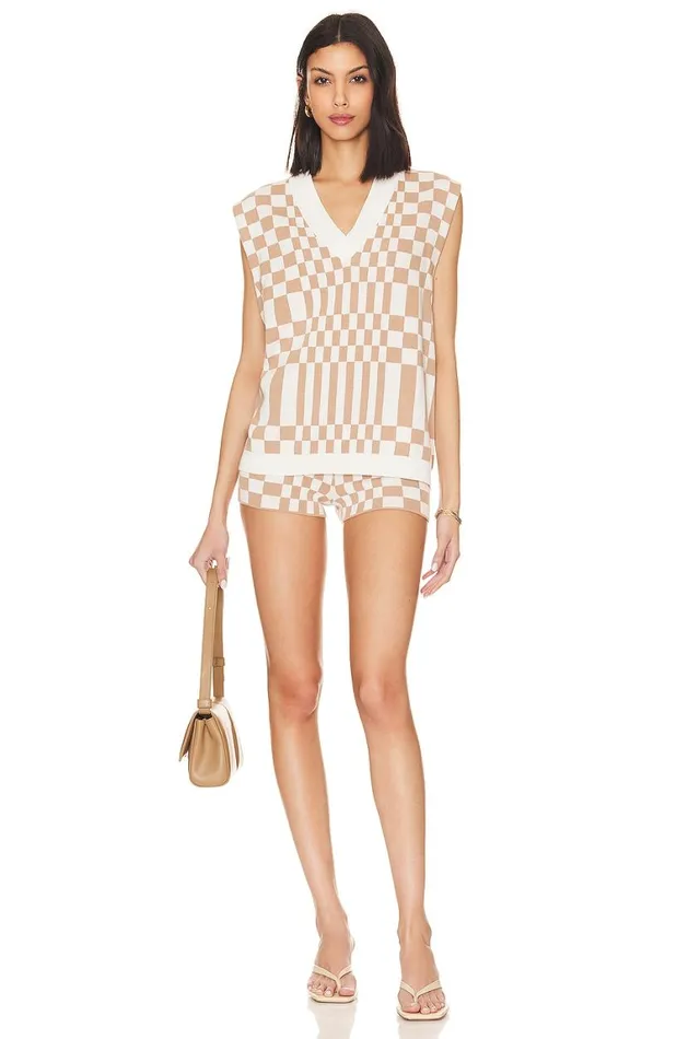 Sweaters and Knits Women Lovers and Friends Carice Checkered Vest Nude and White