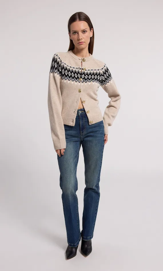 Sweaters and Sweatshirts Women Generation Love Clothing Frances Fair Isle Cardigan Heather Oatmeal