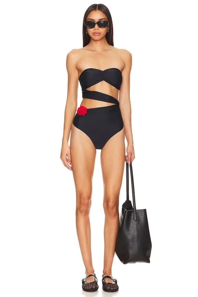 Swimsuits and CoverUps Women Lovers and Friends Lima Strapless One Piece Black and Red