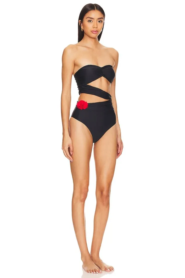 Swimsuits and CoverUps Women Lovers and Friends Lima Strapless One Piece Black and Red