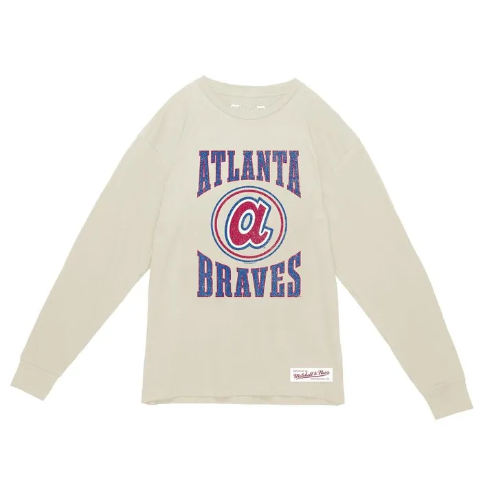 TShirts and Tops Men Mitchell and Ness Arched Logo Slub LS Tee Atlanta Braves