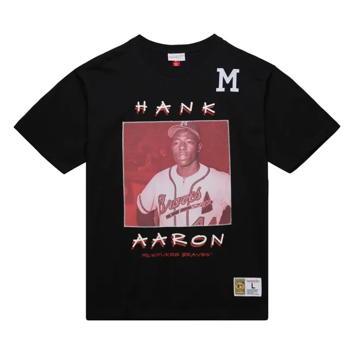 TShirts and Tops Men Mitchell and Ness Heavyweight Premium Player Tee Vintage Logo Milwaukee Braves Hank Aaron