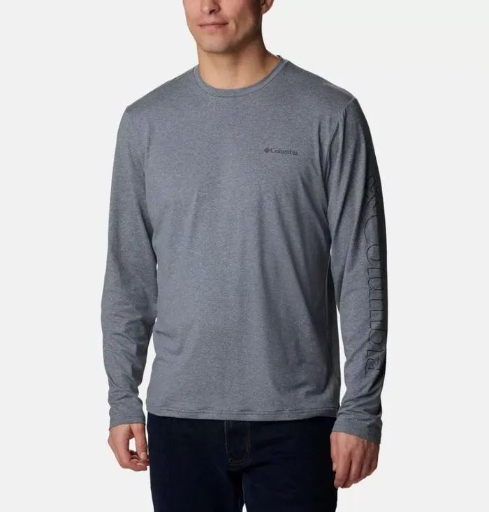 Tech Trail Long Sleeve Graphic Shirt City Grey Heather Branded Shadow Sleeve Mens Columbia Sportswear Long Sleeve Tech Trail Long Sleeve Graphic Shirt City Grey Heather Branded Shadow Sleeve Mens Columbia Sportswear Long Sleeve