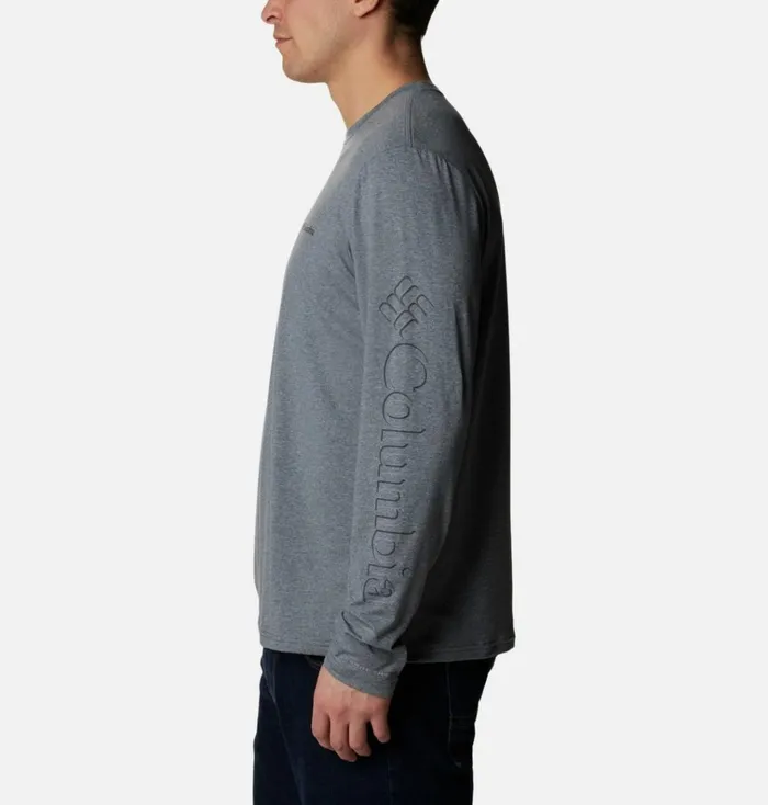 Tech Trail Long Sleeve Graphic Shirt City Grey Heather Branded Shadow Sleeve Mens Columbia Sportswear Long Sleeve