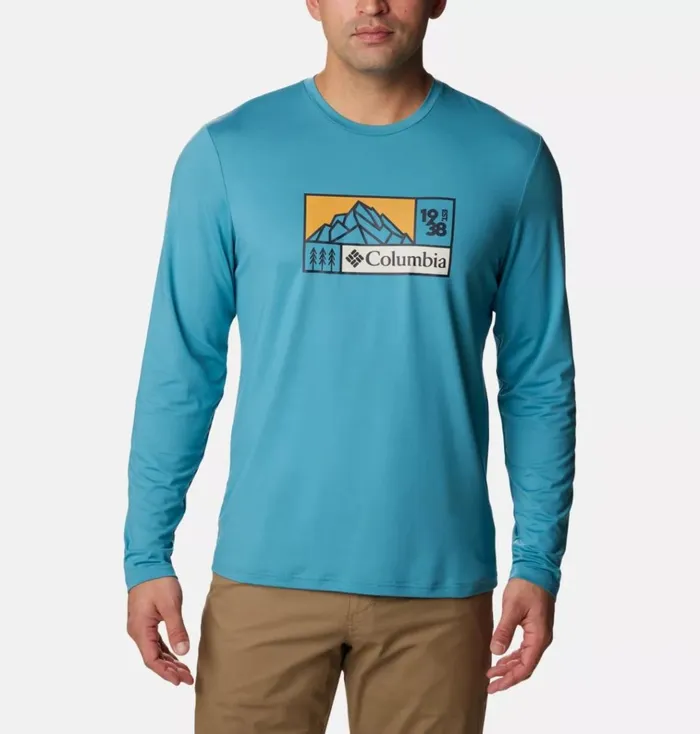 Tech Trail Long Sleeve Graphic Shirt Night Wave Hthr Branded Shadow Sleeve Mens Columbia Sportswear Long Sleeve Tech Trail Long Sleeve Graphic Shirt Night Wave Hthr Branded Shadow Sleeve Mens Columbia Sportswear Long Sleeve