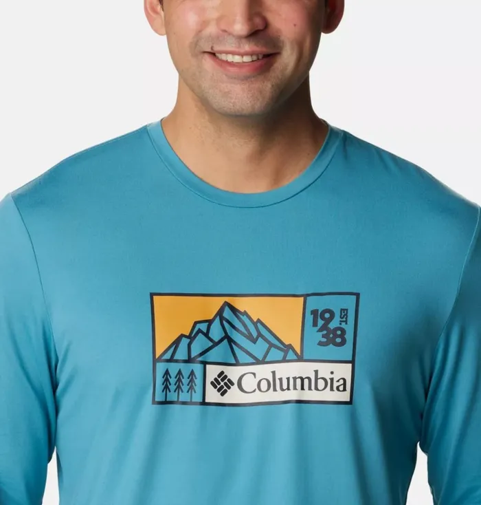 Tech Trail Long Sleeve Graphic Shirt Night Wave Hthr Branded Shadow Sleeve Mens Columbia Sportswear Long Sleeve Tech Trail Long Sleeve Graphic Shirt Night Wave Hthr Branded Shadow Sleeve Mens Columbia Sportswear Long Sleeve
