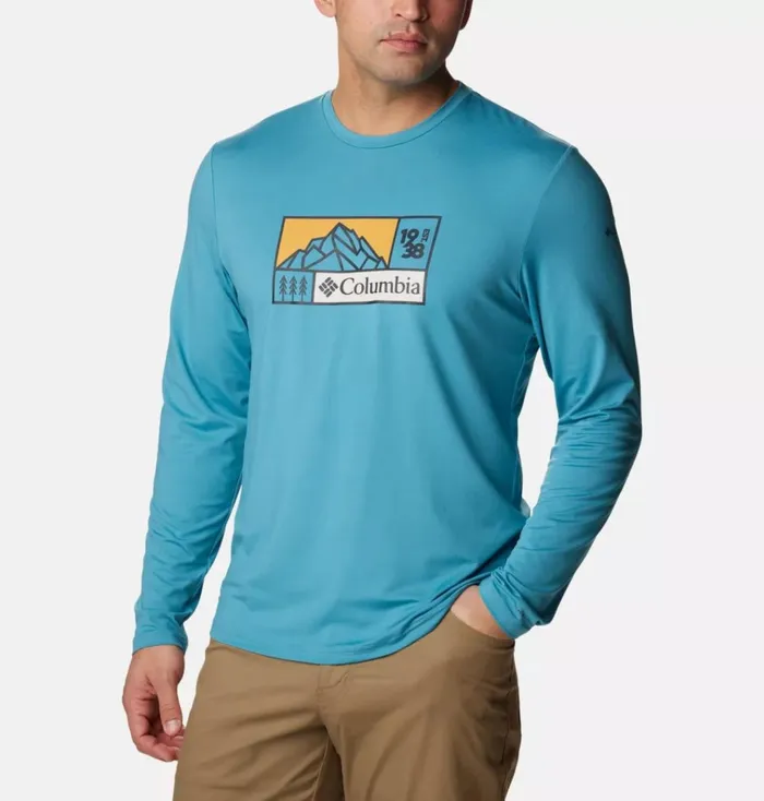 Tech Trail Long Sleeve Graphic Shirt Night Wave Hthr Branded Shadow Sleeve Mens Columbia Sportswear Long Sleeve Tech Trail Long Sleeve Graphic Shirt Night Wave Hthr Branded Shadow Sleeve Mens Columbia Sportswear Long Sleeve