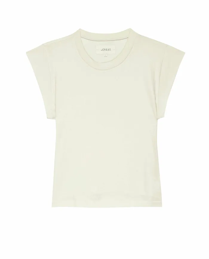 Tees Women The Great The Peak Shoulder Tee Washed White Tees Women The Great The Peak Shoulder Tee Washed White