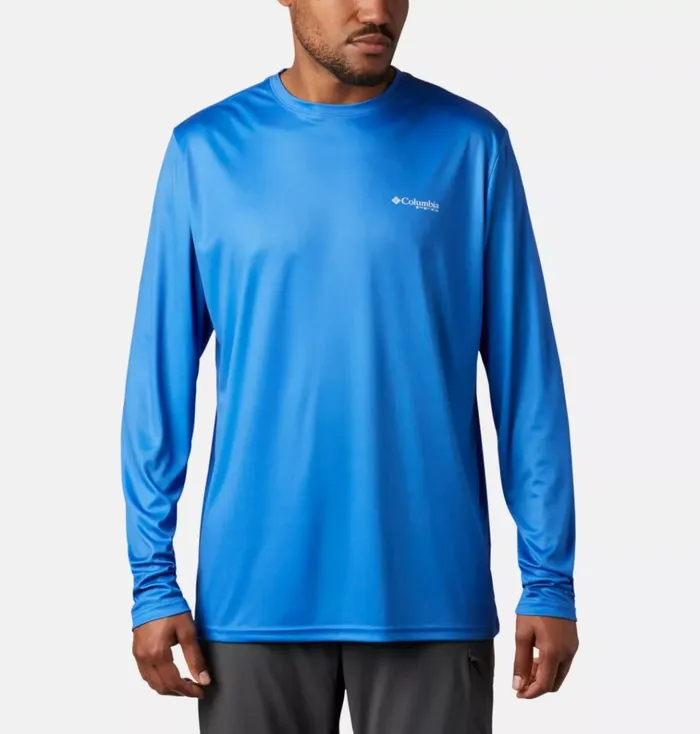 Terminal Tackle PFG Fish Flag Long Sleeve Shirt Vivid Blue White Mens Columbia Sportswear Long Sleeve Terminal Tackle PFG Fish Flag Long Sleeve Shirt Vivid Blue White Mens Columbia Sportswear Long Sleeve
