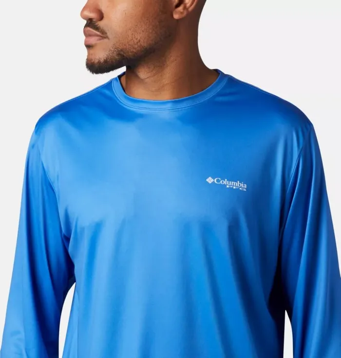 Terminal Tackle PFG Fish Flag Long Sleeve Shirt Vivid Blue White Mens Columbia Sportswear Long Sleeve Terminal Tackle PFG Fish Flag Long Sleeve Shirt Vivid Blue White Mens Columbia Sportswear Long Sleeve