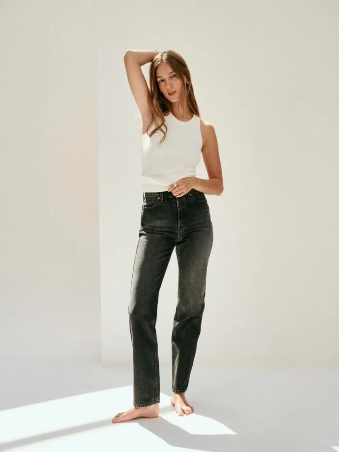 The Carla High Rise Straight Zurich Black Wash Women Alex Mill Pants