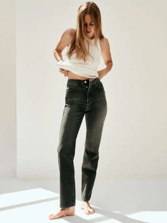 The Carla High Rise Straight Zurich Black Wash Women Alex Mill Pants